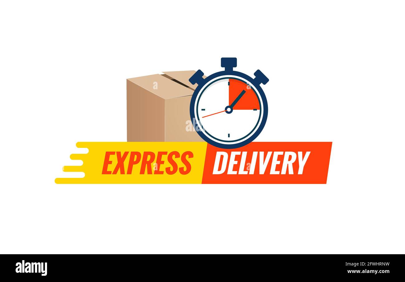 Logo des Express Delivery Service. Schnelle Lieferung mit Stoppuhr