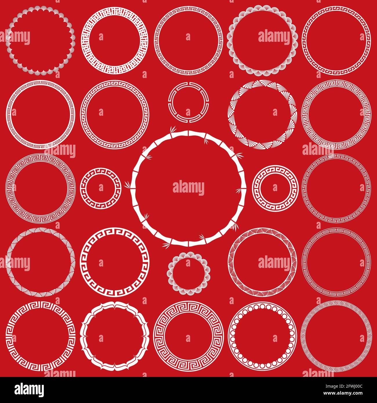 Sammlung von chinesischen dekorativen Ornamental Runde Bordüren. Ideal für Vintage Label Designs, Grußkarten, Menüs etc. Stock Vektor