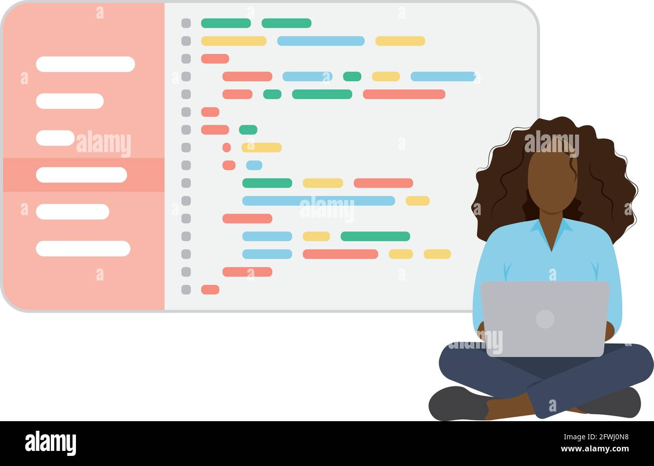 Software-Entwickler Frau Codierung auf Laptop Stock Vektor