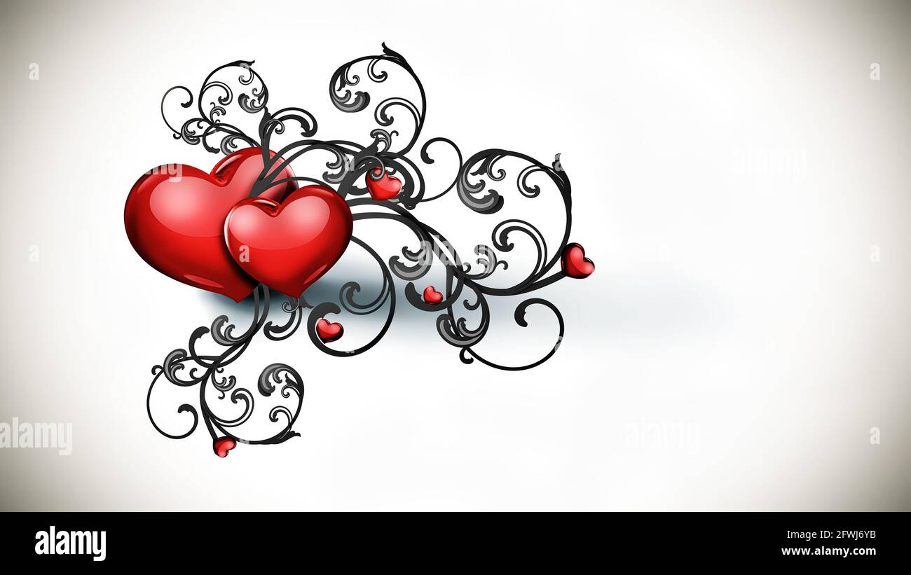 Romantischer Gothic Hintergrund Mit Roten Herzen Und Abstraktem Muster Auf Schwarzer Hintergrund Stockfotografie Alamy