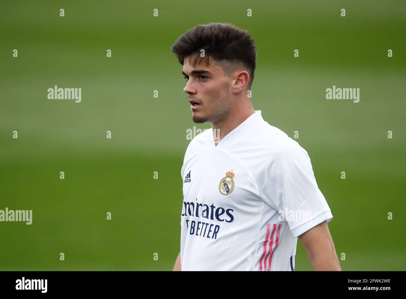 Miguel Gutierrez Von Real Madrid Wahrend Des Fussballspiels Der Spanischen Meisterschaft La Liga Zwischen Real Madrid Und Villarreal Cf Am 22 Mai 2021 Im Stadion Alfredo Di Stefano In Valdebebas Madrid Spanien