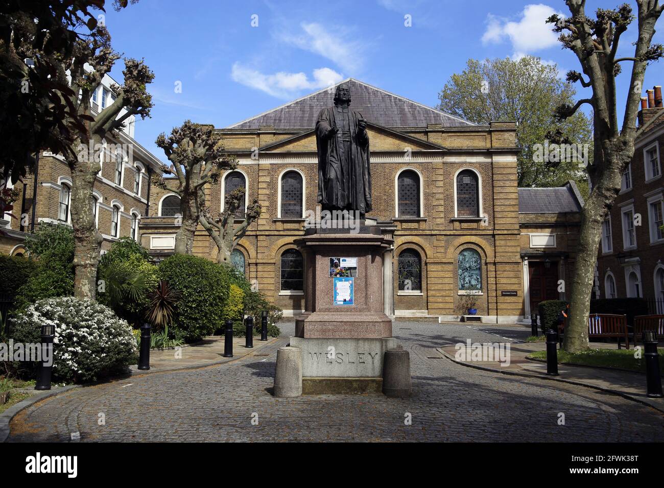 Die Welsey's Chapel, die vom Gründer der Methodist Movement, John Wesley, in der City Road im Londoner Stadtteil Islington errichtet wurde. Architekt George Dance The Y Stockfoto