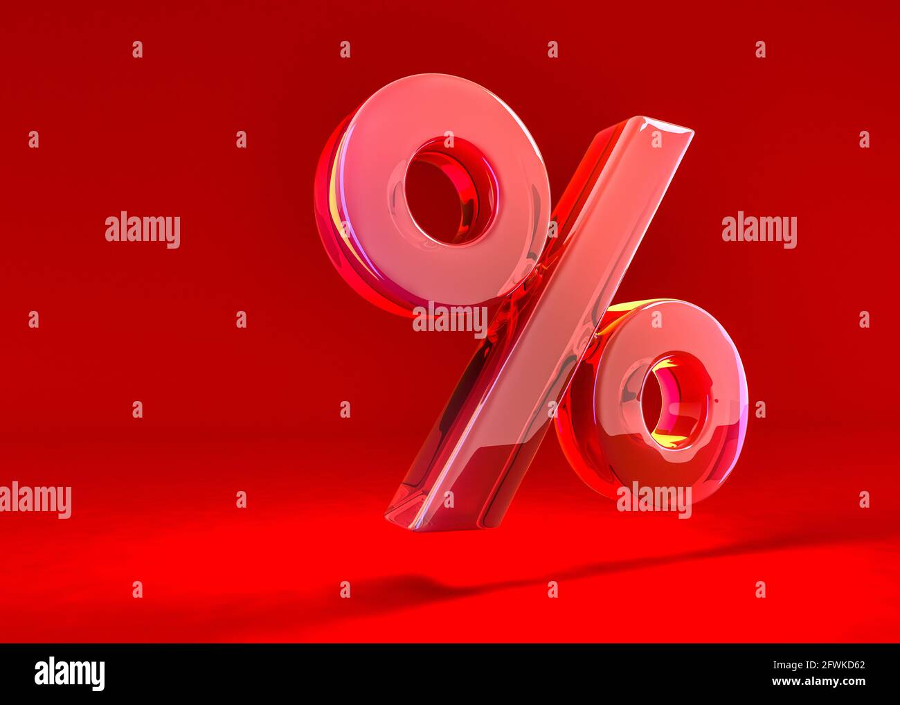 Saisonale Verkäufe roter Hintergrund mit prozentualem Rabattmuster. Geschäftsdarstellung. 3D-Rendering Stockfoto