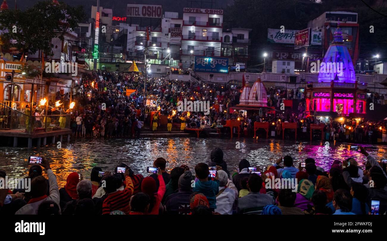 Ganga Aarti in Har KI paudi, Haridwar Stockfoto
