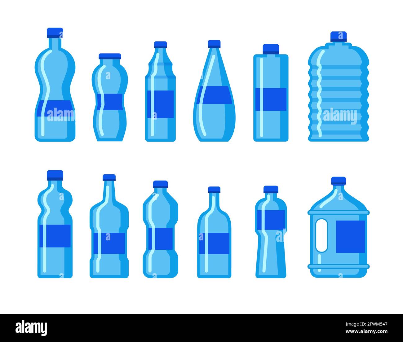 Symbol für Wasserflasche aus Kunststoff. Blaue Flüssigkeit Behälter  trinken, Flasche Silhouette gesetzt. Wasser-Cartoon-Flaschen  Stock-Vektorgrafik - Alamy