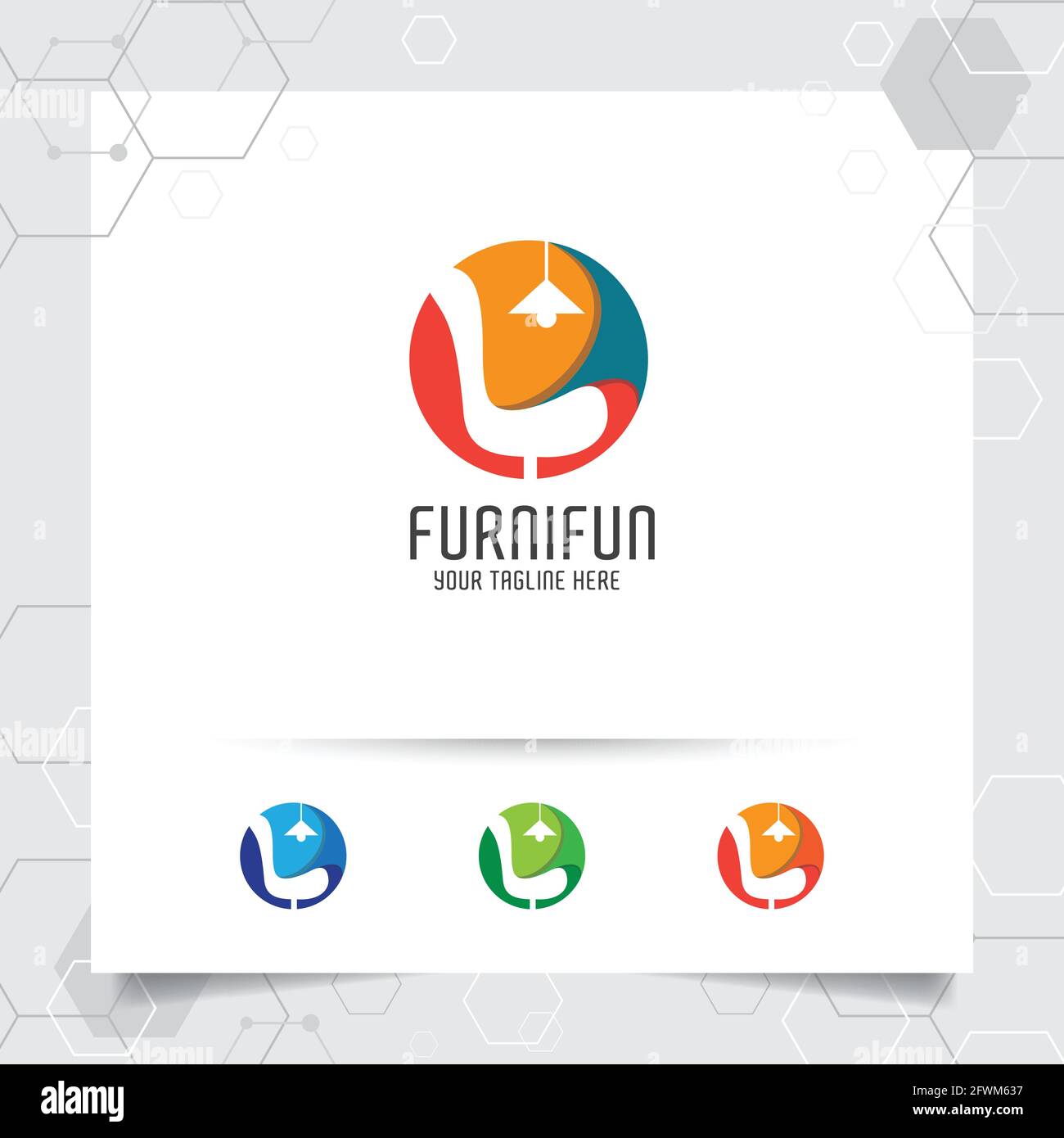 Möbel Logo Design Vektor mit einem negativen Raum Stuhl Sofa Symbol Illustration für Wohnmöbel, Innenarchitektur und Galerie. Stock Vektor