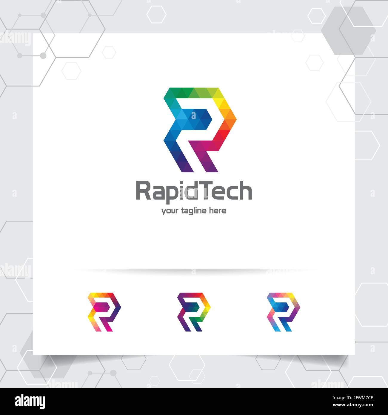 Digital Logo Letter R Design-Vektor mit modernen bunten Pixel für Technologie, Software, Studio, App und Business. Stock Vektor