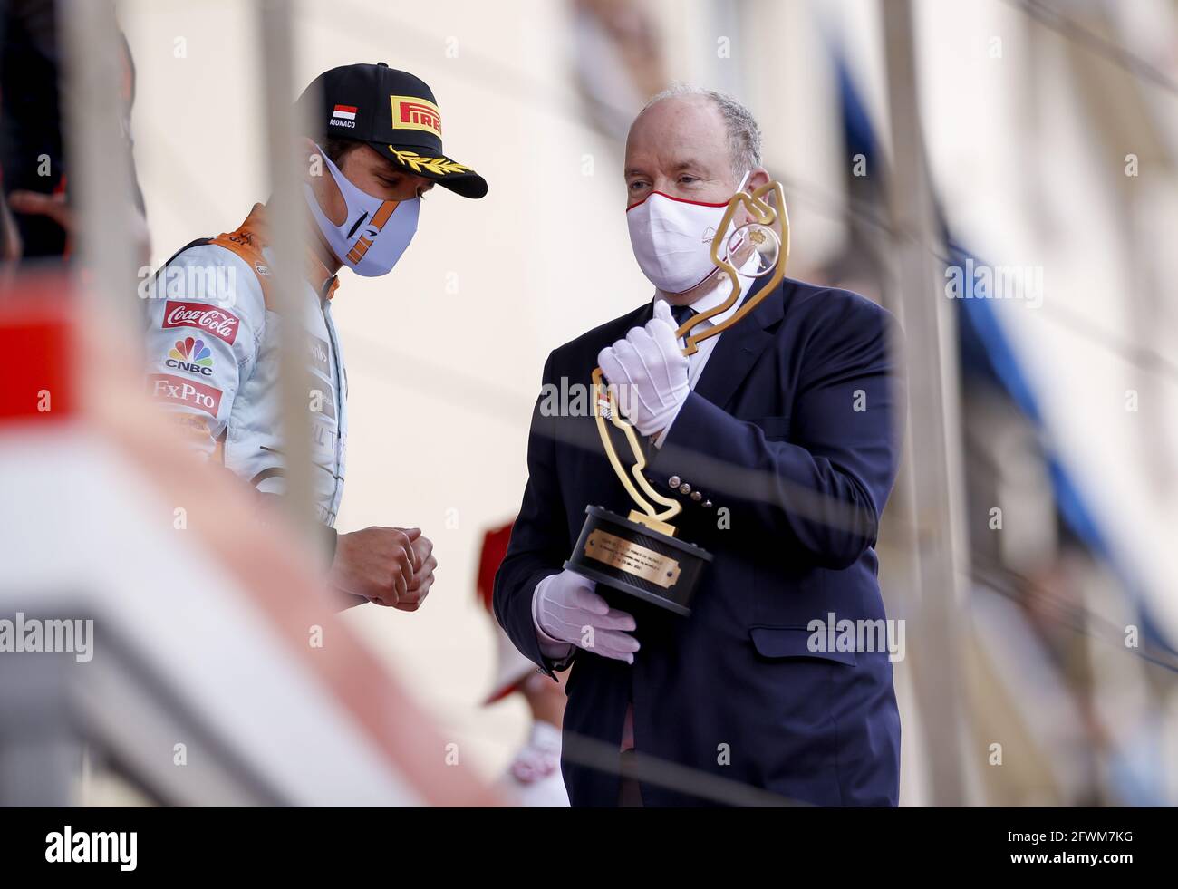 S.A.S. le Prince Albert II de Monaco, Portrait mit NORRIS Lando (gbr), McLaren MCL35M, während der Formel-1-Weltmeisterschaft 2021, Grand Prix von Monaco vom 20. Bis 23. Mai in Monaco - Foto DPPI / LiveMedia Stockfoto