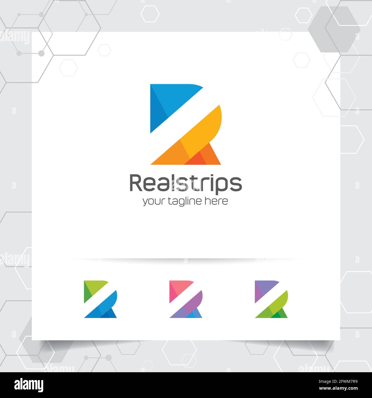 Digital Logo Letter R Design-Vektor mit modernen bunten Pixel für Technologie, Software, Studio, App und Business. Stock Vektor