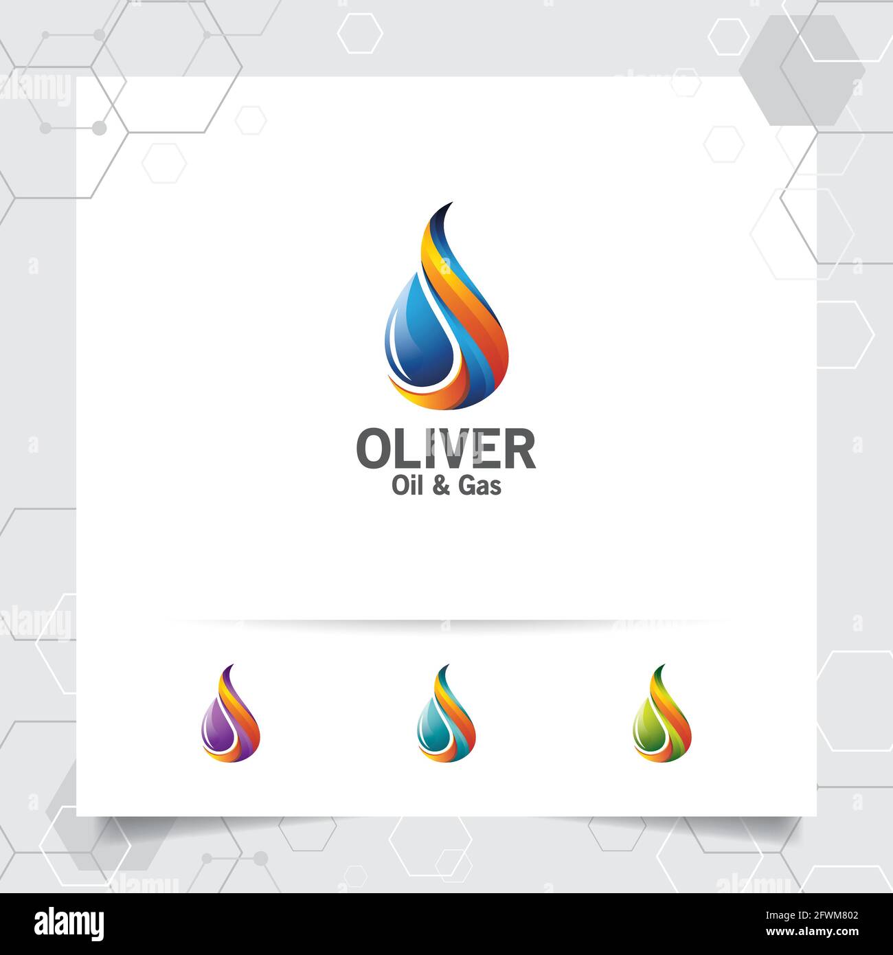 Designvektor für das Logo von Ölgas mit dem Konzept der Feuerbrandbildung und dem Symbol für Öltröpfchen für den Bergbau und die Kraftstoffverarbeitung. Stock Vektor