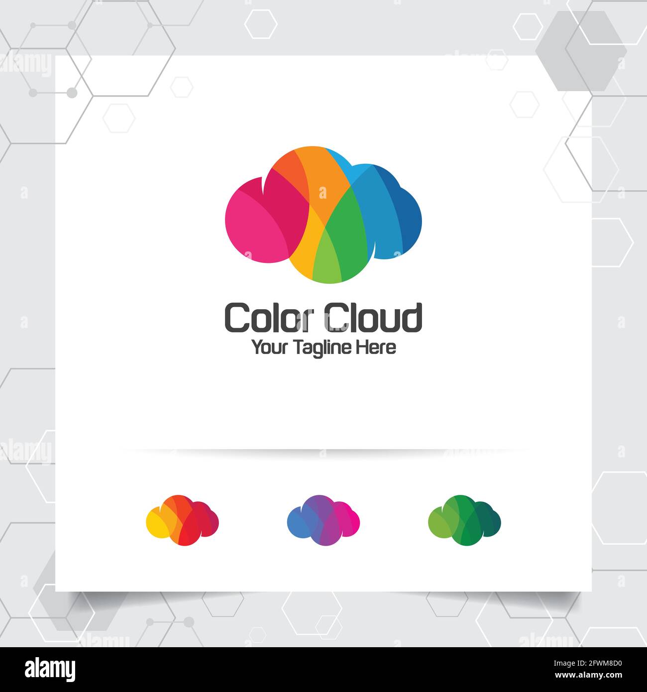 Farbe Wolke Logo Vektor-Design mit Konzept der bunten Wolke. Cloud-Symbolvektor für Unternehmen, Anwendungen, Cloud-Hosting und Cloud-Computing. Stock Vektor