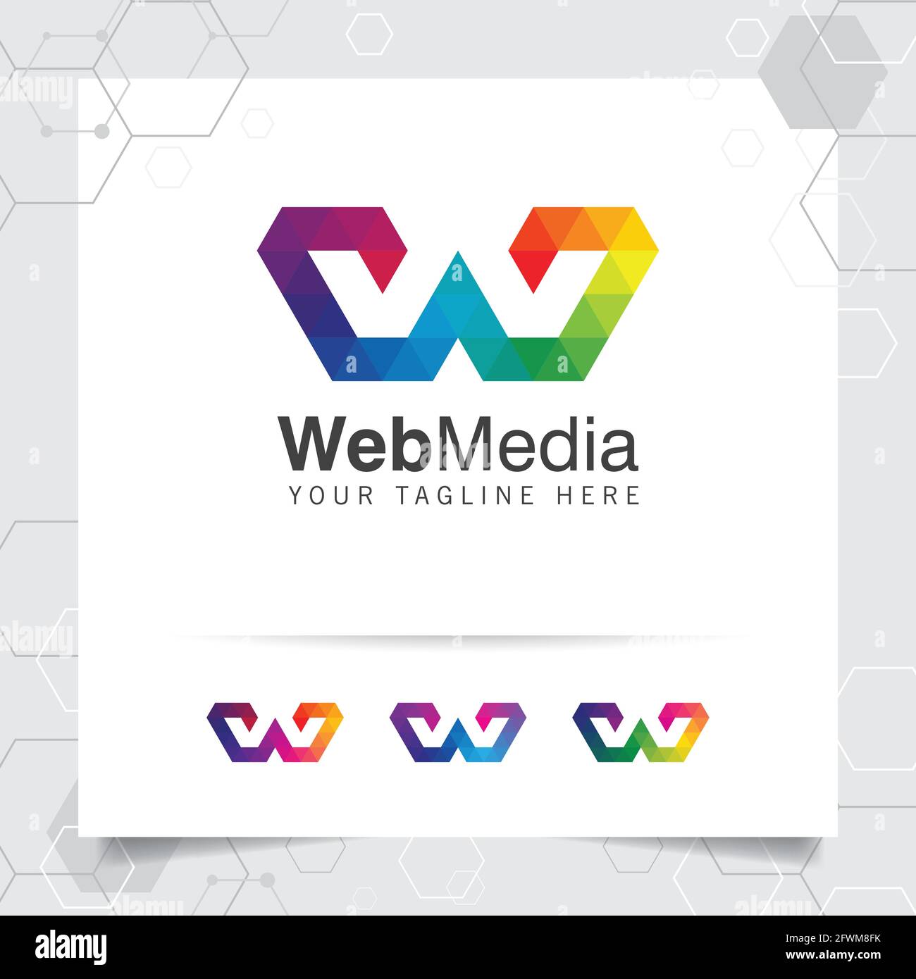 Digital Logo Letter W Design-Vektor mit modernen bunten Pixel-Symbol für Technologie, Software, Studio, App und Business. Stock Vektor
