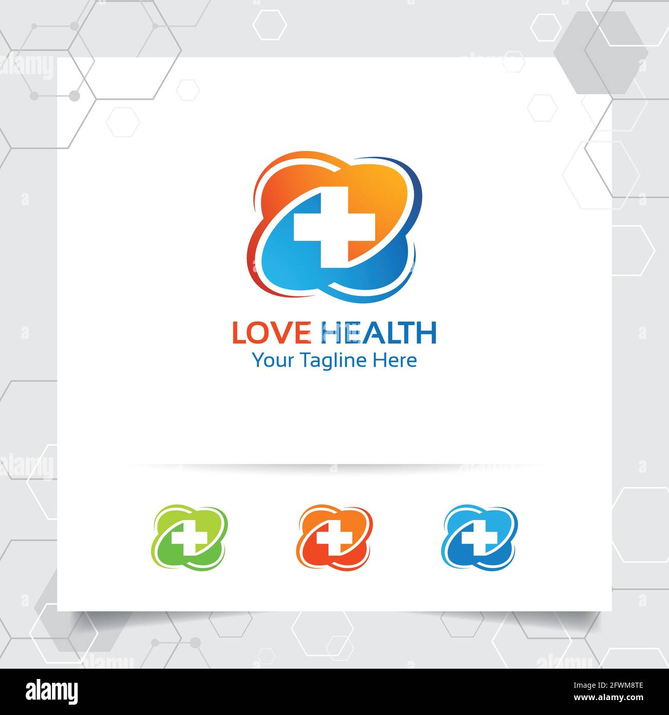 Plus Symbol der medizinischen Gesundheit Logo Vektor-Design mit Konzept der Herz Symbol Illustration für Krankenhaus, Klinik und Medizin. Stock Vektor