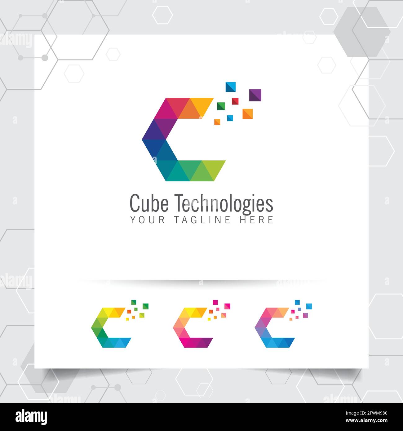 Digitaler Logo Buchstabe C Design-Vektor mit modernen bunten Pixel für Technologie, Software, Studio, App und Business. Stock Vektor