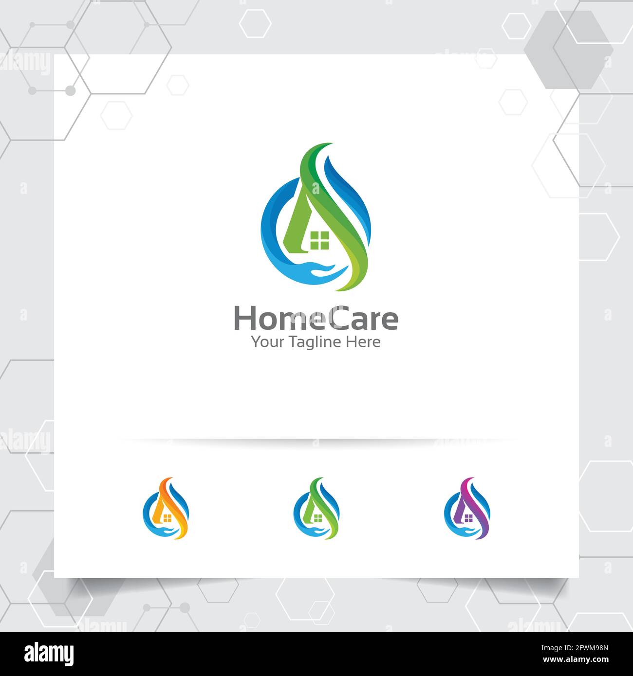 Haus Home Logo Design Konzept der Handpflege Vektor-Fenster-Symbol. Immobilien- und Immobilienlogo für Bau, Bauunternehmer, Architekt und Miethaus. Stock Vektor