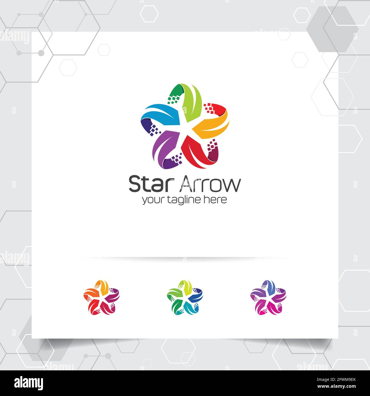 Star Logo Design-Konzept der verbundenen Schleife Symbol, bunte Stern Vektor-Logo für den Druck, Studio und Technologie verwendet. Stock Vektor