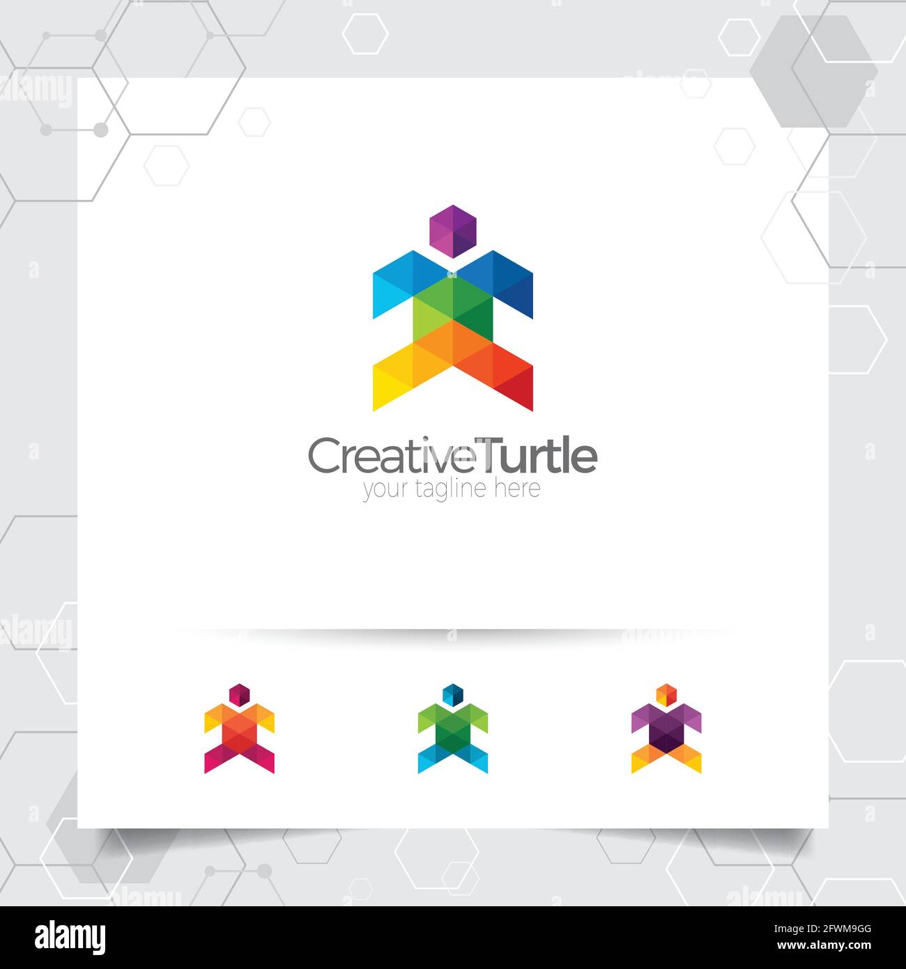 Schildkröte Vektor-Design-Illustration mit bunten Dreieck und Pixel-Konzept. Turtle Logo-Vektor für App, Business und Studio. Stock Vektor