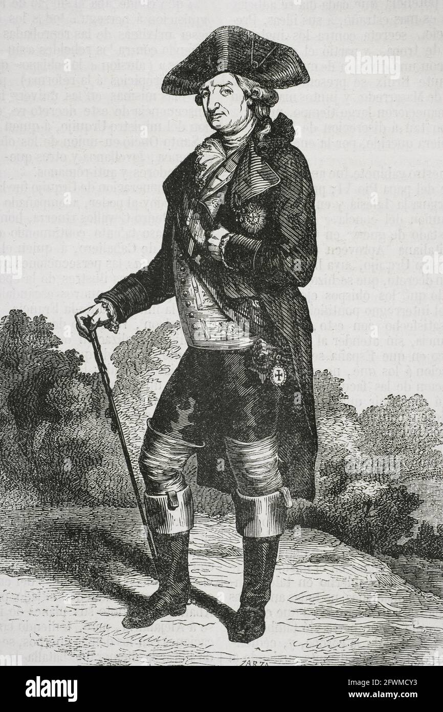 Karl IV. Von Spanien, genannt der Jäger (1748-1819). König von Spanien von 1788 bis 1808. Hochformat. Illustration von Cibera. Stich von Zarza. Historia General de España von Pater Mariana. Madrid, 1853. Stockfoto