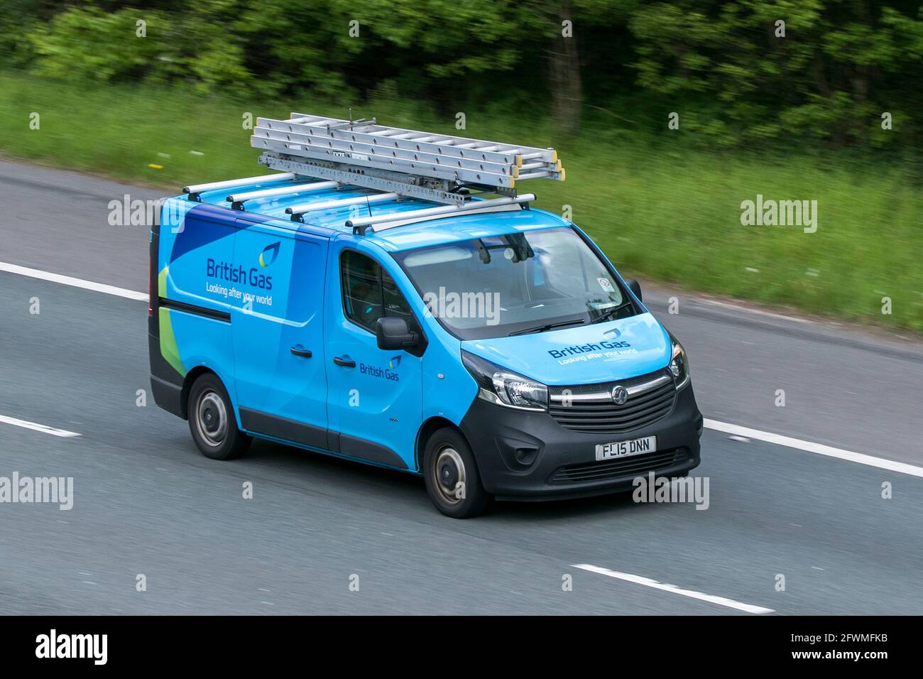 British Gas Homecare Hive Heimingenieur auf der Autobahn M6 in der Nähe von Preston in Lancashire, Großbritannien Stockfoto
