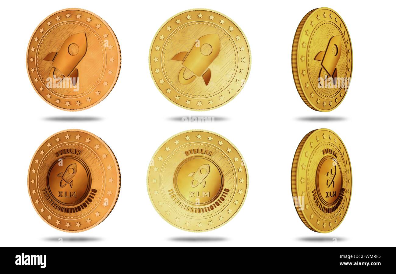Stellar XLM Kryptowährung Symbol isoliert Goldmünze auf grünem Bildschirm Hintergrund. Abstrakte Konzeptdarstellung. Stockfoto
