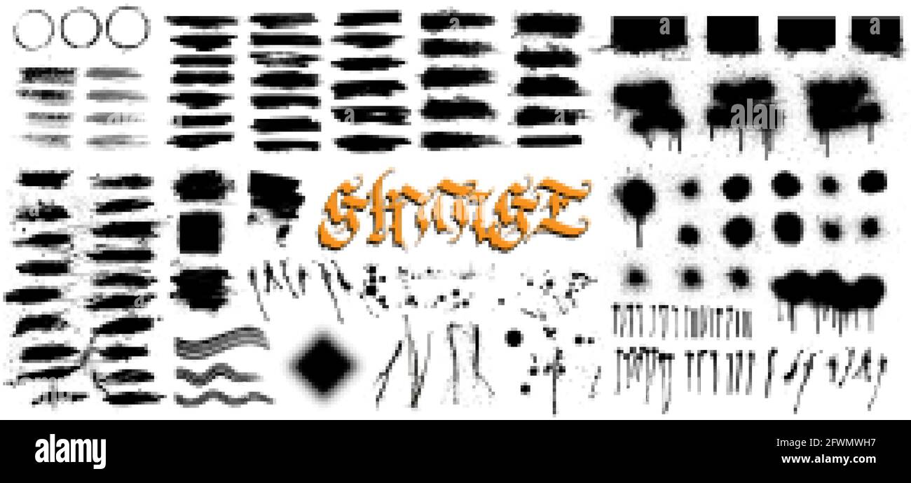 Sehr schöne Sammlung Grunge, hallo Ebene verfolgt. Grunge Textur - Pinselstrich, Spray Graffiti, Tropfen, Pinsellinien, Spritzer, Pinselstriche und andere. Tinte Stock Vektor