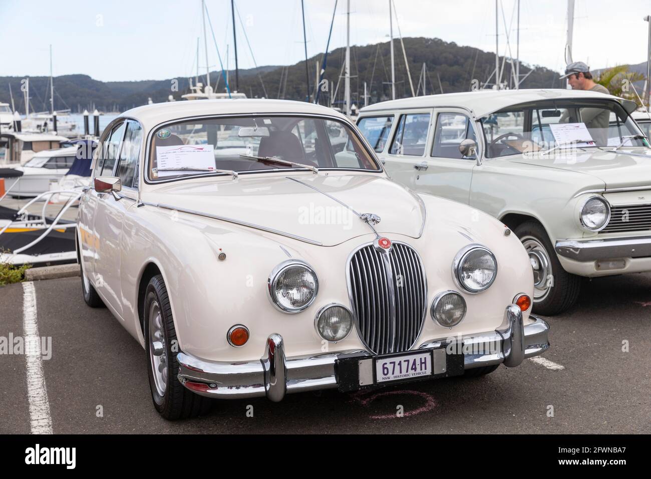 Weißer Jaguar markiert den Klassiker 2 1962 an einem Motor Show in Sydney, Australien Stockfoto