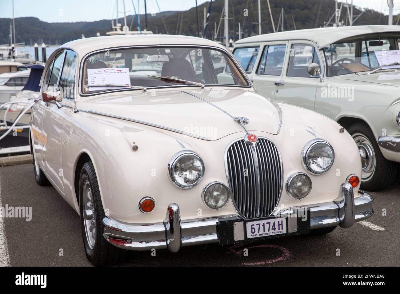 Weißer Jaguar markiert den Klassiker 2 1962 an einem Motor Show in Sydney, Australien Stockfoto
