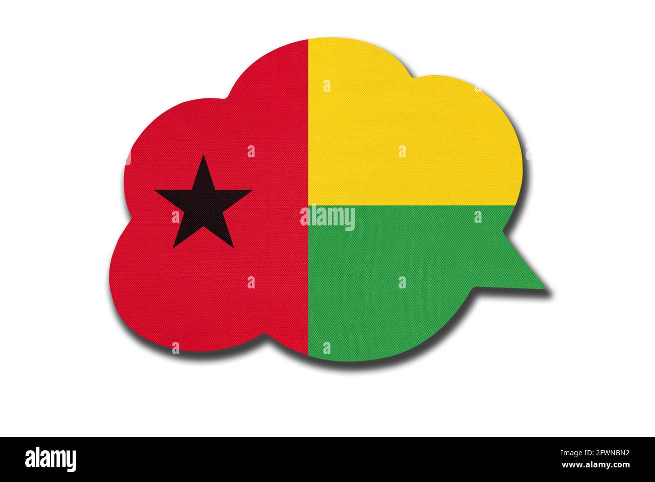 3d-Sprechblase mit isolierter Nationalflagge von Guinea-Bissau auf weißem Hintergrund. Symbol des Landes. Weltkommunikationszeichen. Stockfoto