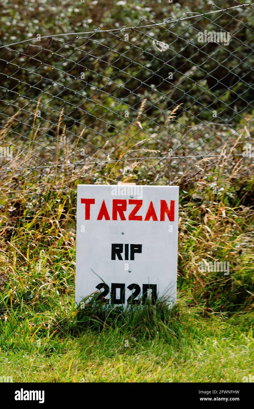 Die Markierung für das Grab eines Haustieres auf Jennycliff. Stockfoto