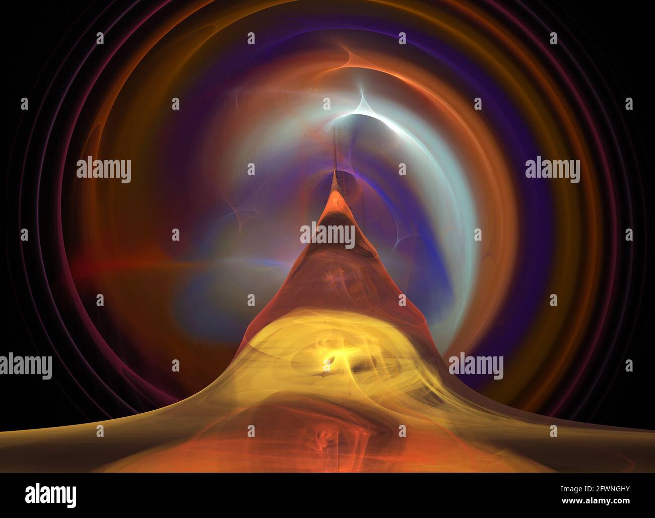 Fraktal, eine Antenne auf einem Berg, die ein Signal in den Weltraum sendet Stockfoto