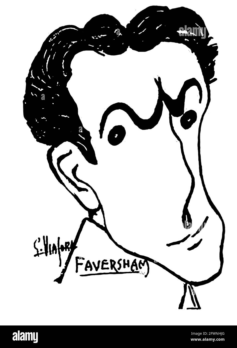 1919 Karikaturen von berühmten Persönlichkeiten der damaligen Zeit von Giovanni Viafora (USA) - englischer Schauspieler, Manager, Und Produzent WILLIAM FAVERSHAM (1868-1940) Er heiratete Julie Opp, (Julie Opp Faversham 1871-1921) amerikanische internationale Bühnenschauspielerin. 1915 trat er mit Metro Picturs in die Filmindustrie ein und wurde zu einem beliebten Filmstar. Stockfoto