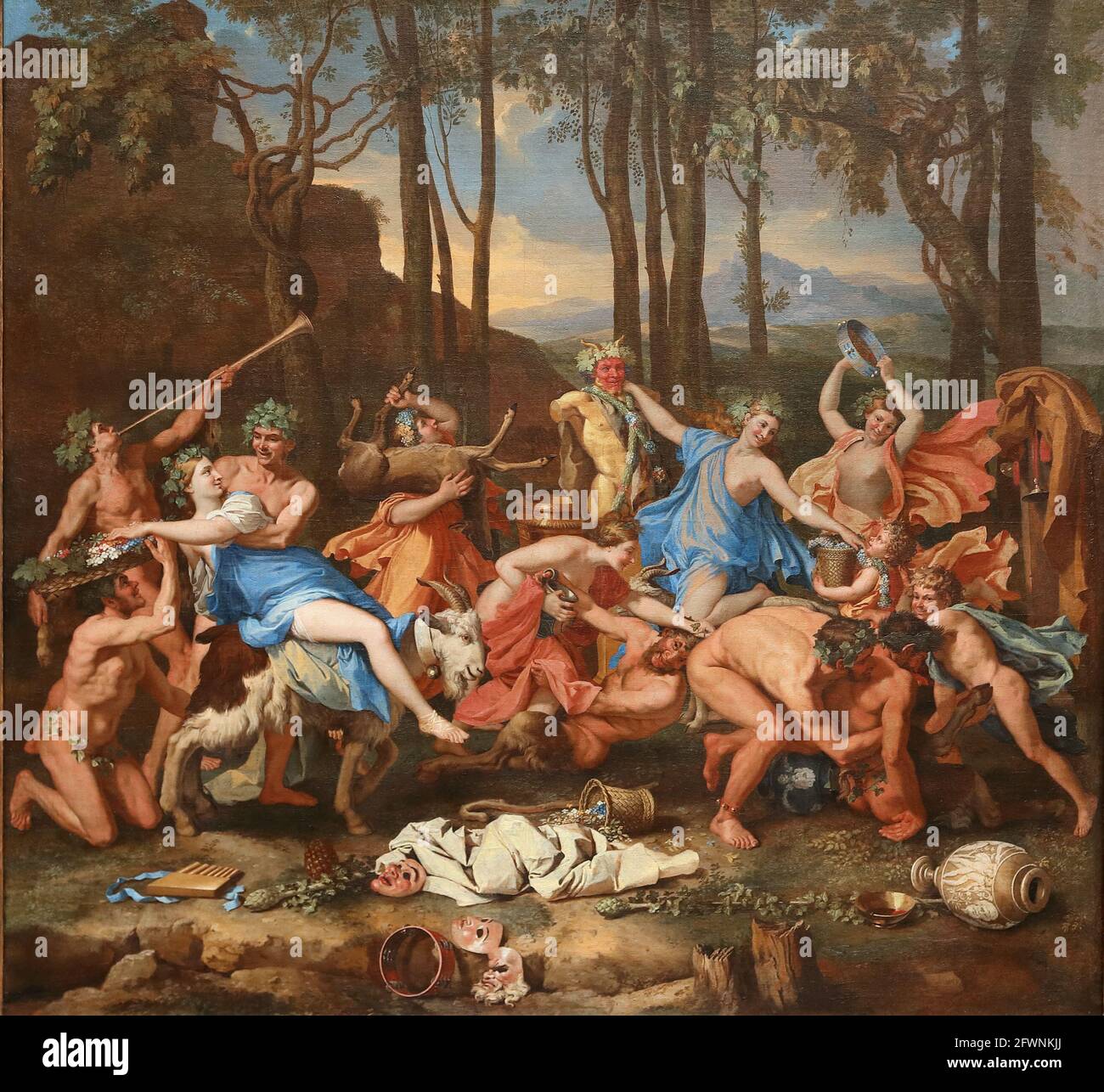 Der Triumph von Pan durch den französischen Barockmaler Nicolas Poussin in der National Gallery, London, Großbritannien Stockfoto