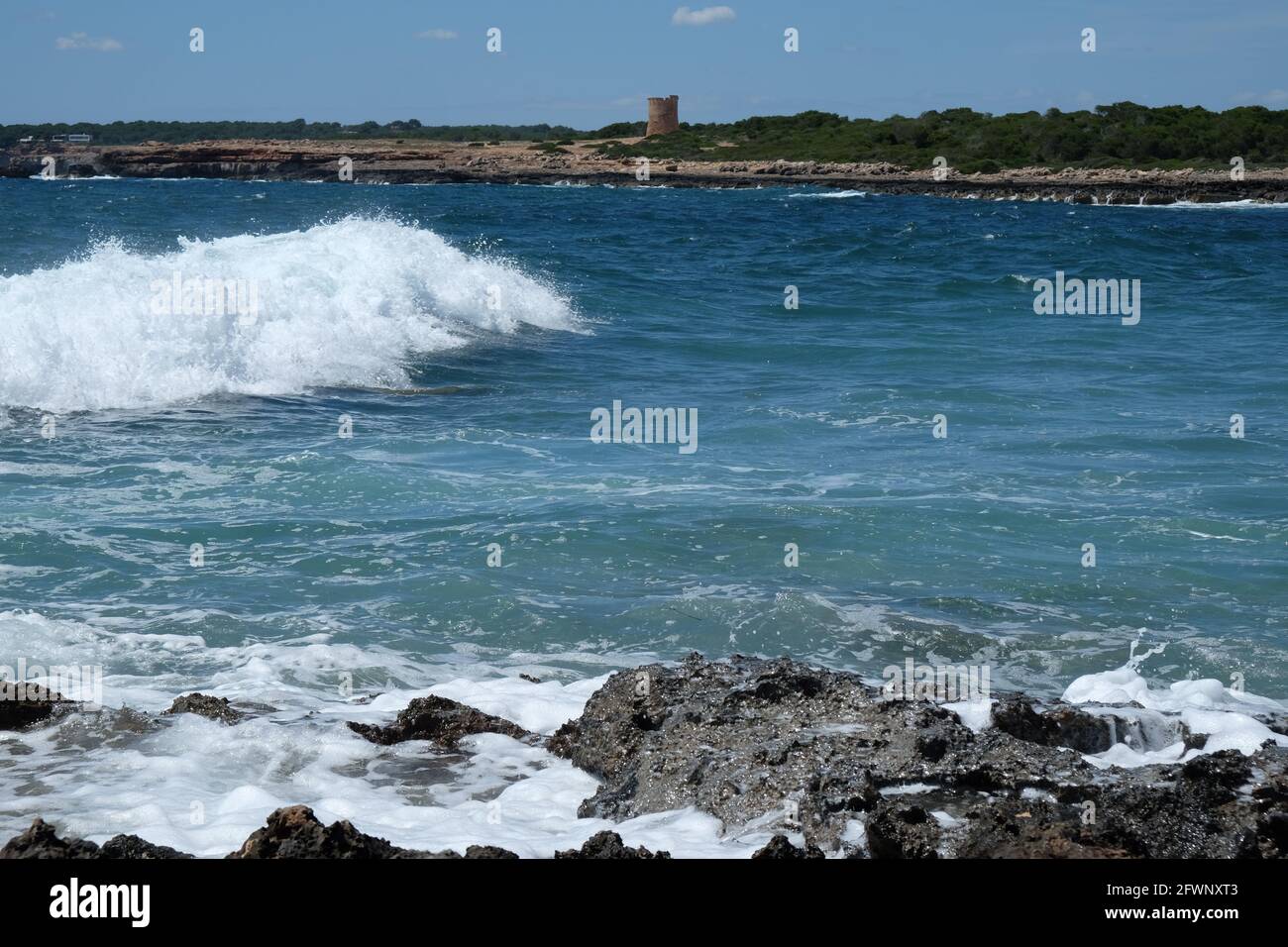 S'Estalella Wachturm migjorn, Mallorca, Balearen Stockfoto