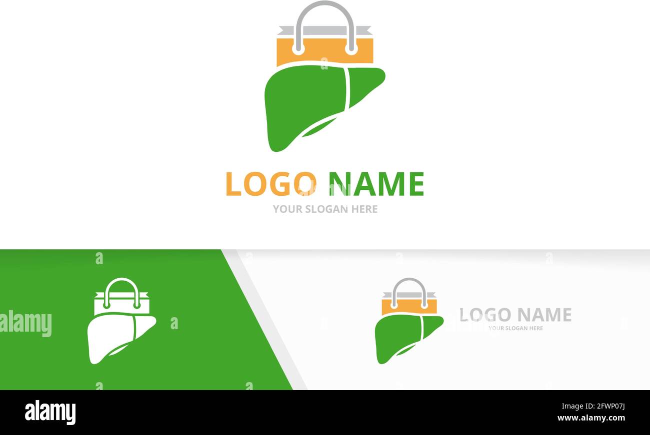 Vector Leber und Einkaufstasche Logo Kombination. Einzigartige Designvorlage für das interne Organlogo. Stock Vektor