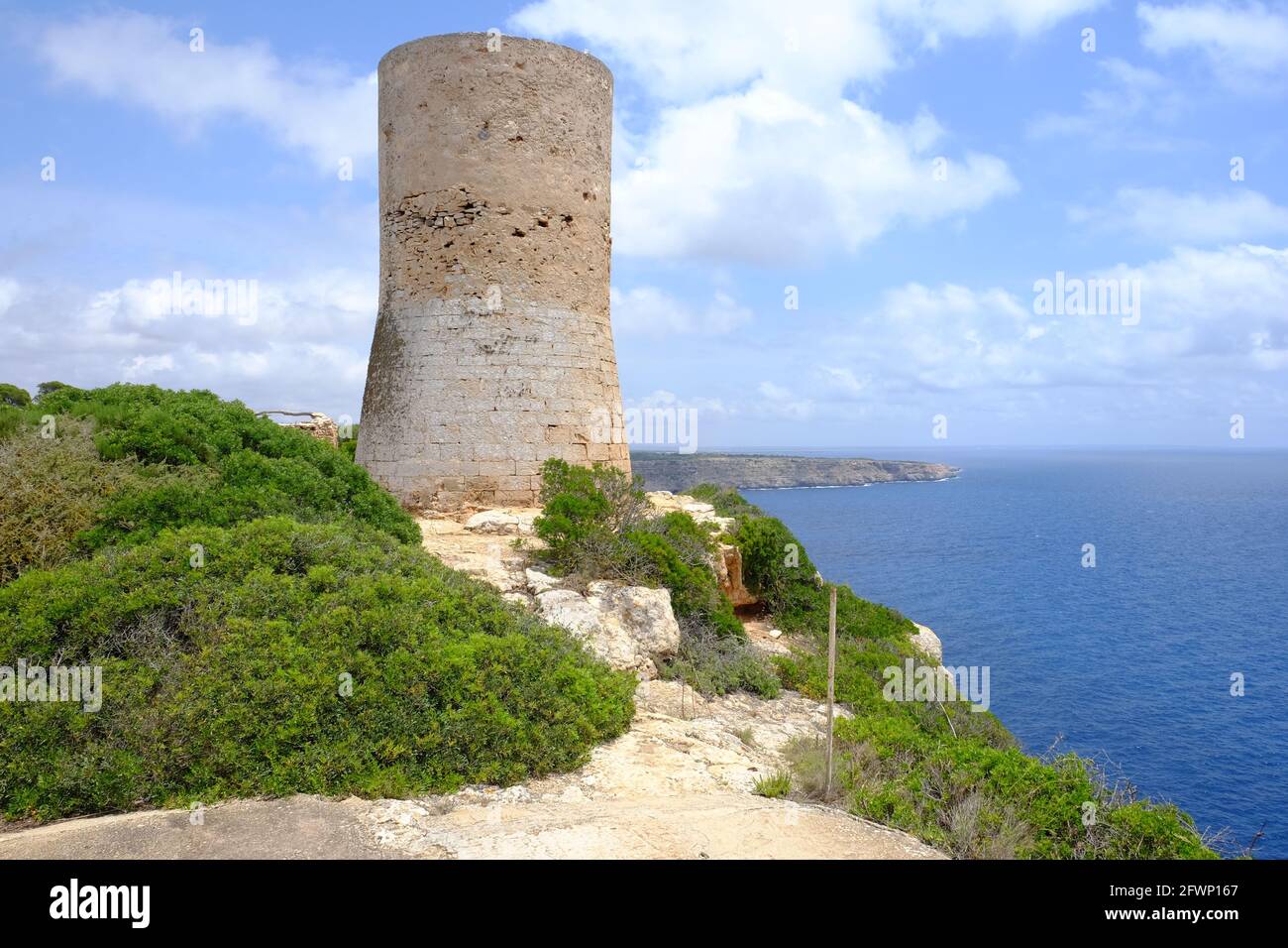 Wachturm von Cap Blanc, Mallorca, Balearen Stockfoto