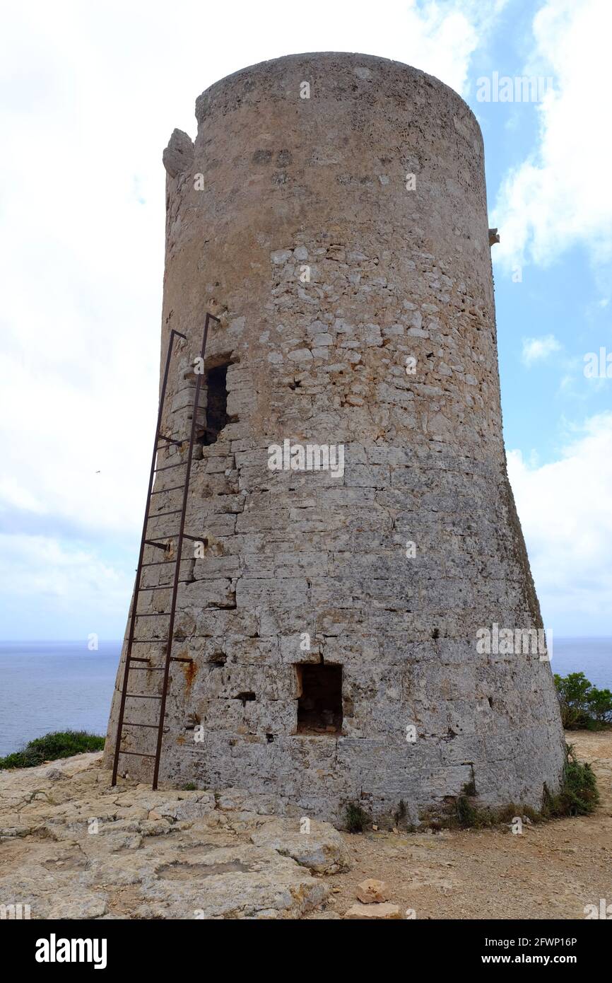 Wachturm von Cap Blanc, Mallorca, Balearen Stockfoto