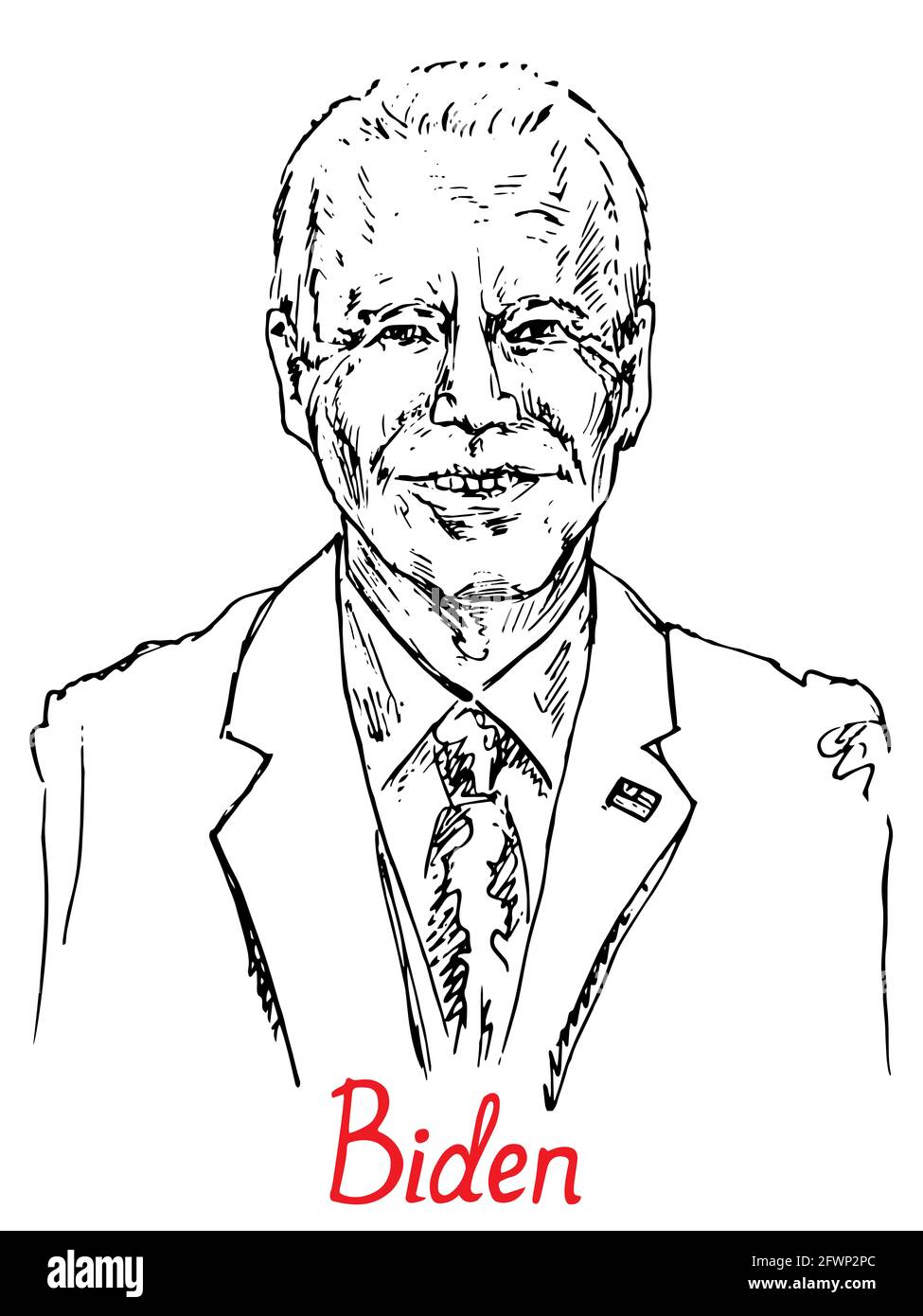 Porträt von Joseph Robinette Biden Jr, der Präsident von Amerika, handgezeichnete einfache Linien Zeichnung Stockfoto