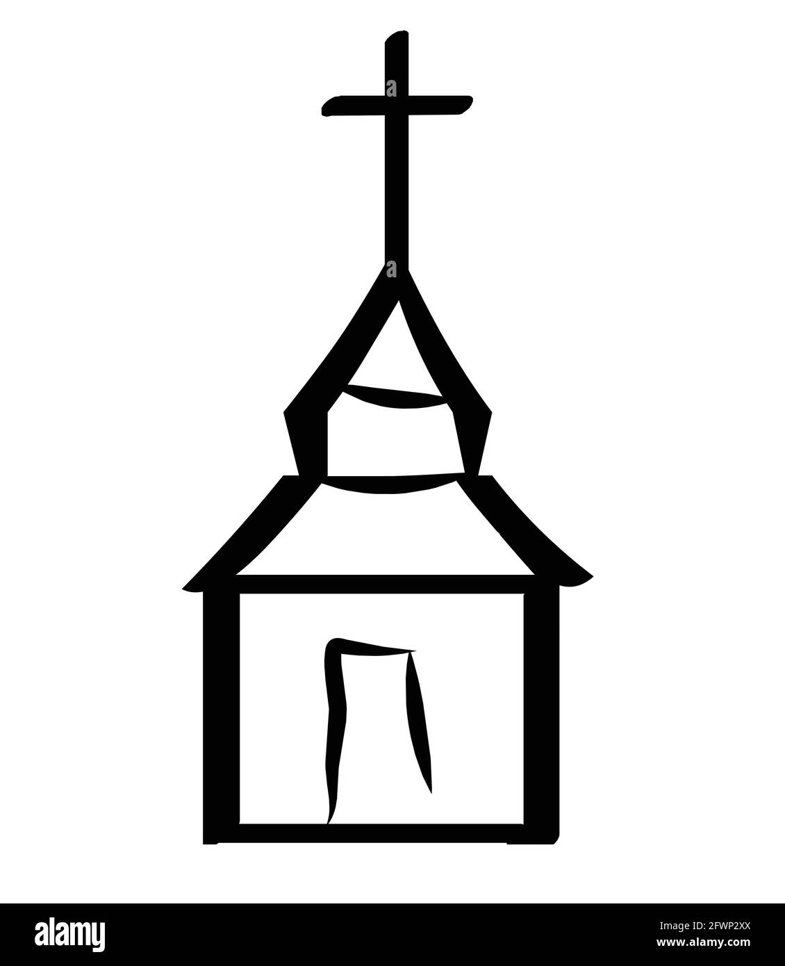 Kirche und Kreuz Logo Symbol schwarz handgezeichnete Illustration Vektor Stock Vektor