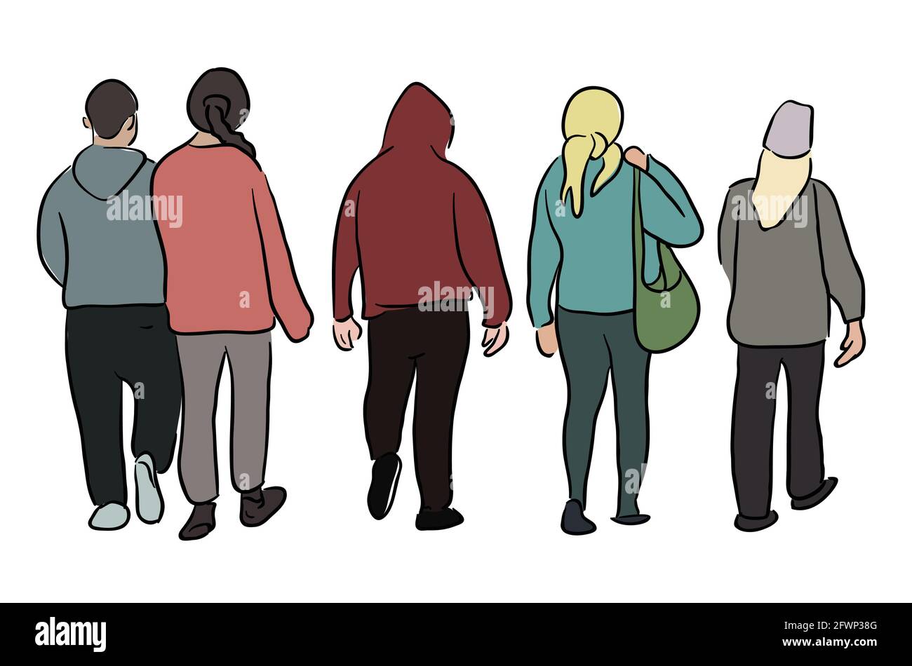 Walking Menschen isoliert in weißem Hintergrund Vektor illustrartion Stock Vektor