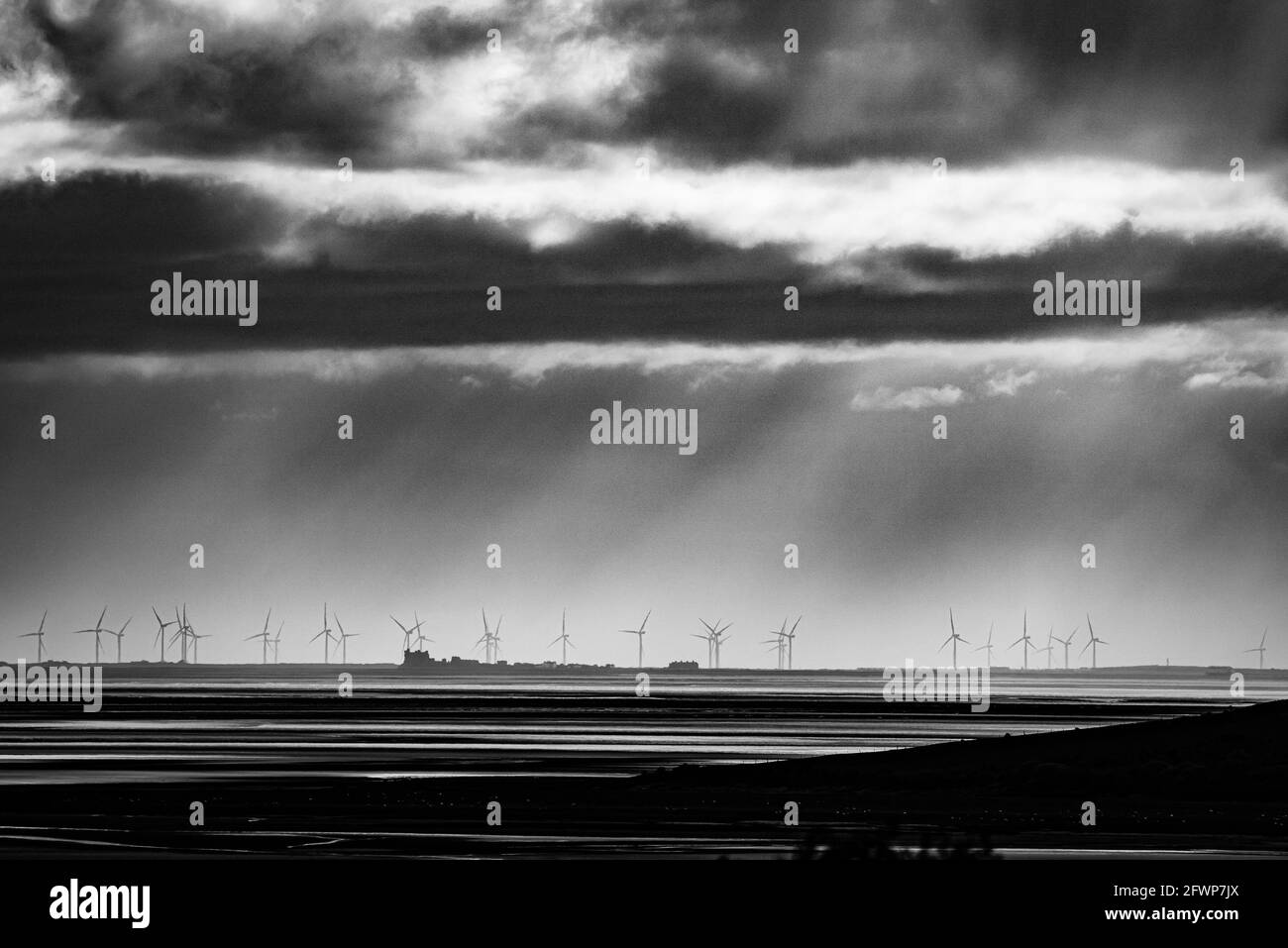 Schwarz-Weiß-Ansicht von Piel Castle, auch bekannt als Fouldry Castle oder der Stapel von Fouldray, einem Schloss am südöstlichen Punkt der Insel Piel Stockfoto