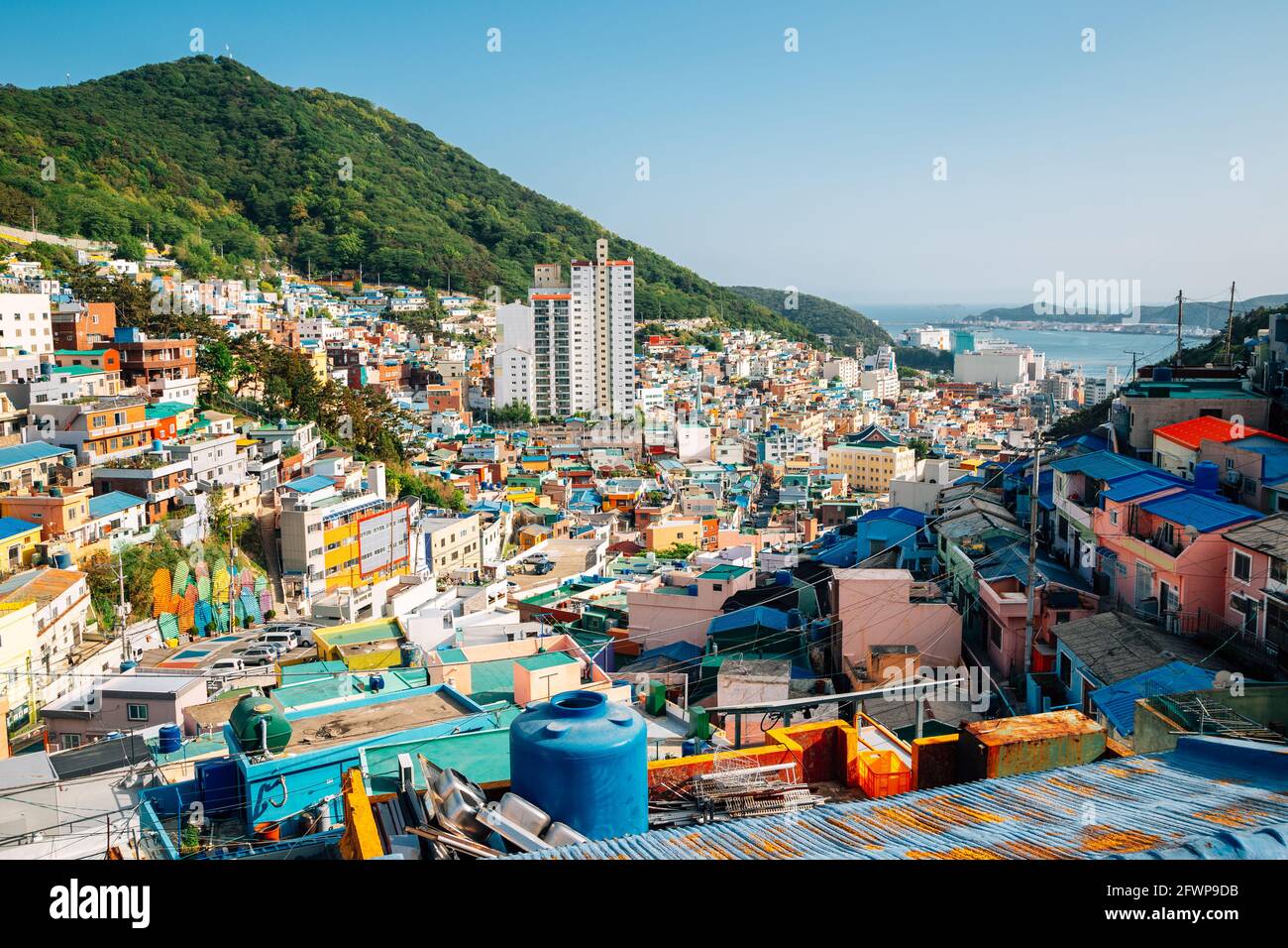 Panoramablick auf das Gamcheon Kulturdorf in Busan, Korea Stockfoto