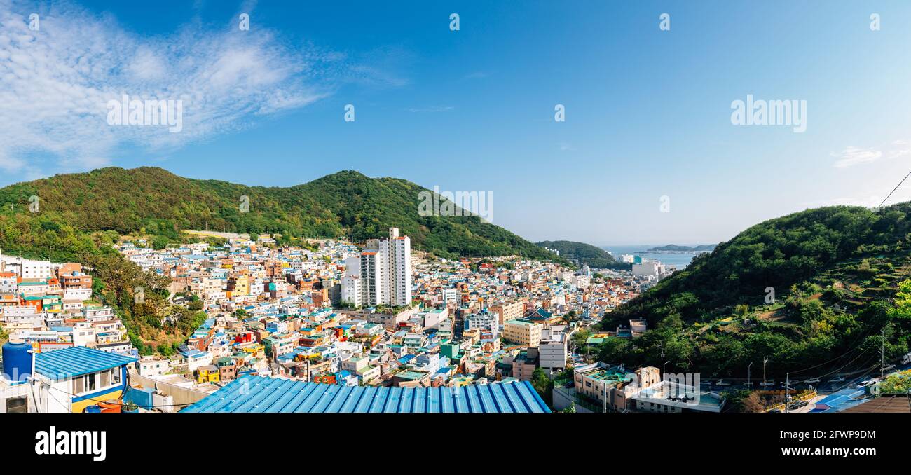 Panoramablick auf das Gamcheon Kulturdorf in Busan, Korea Stockfoto