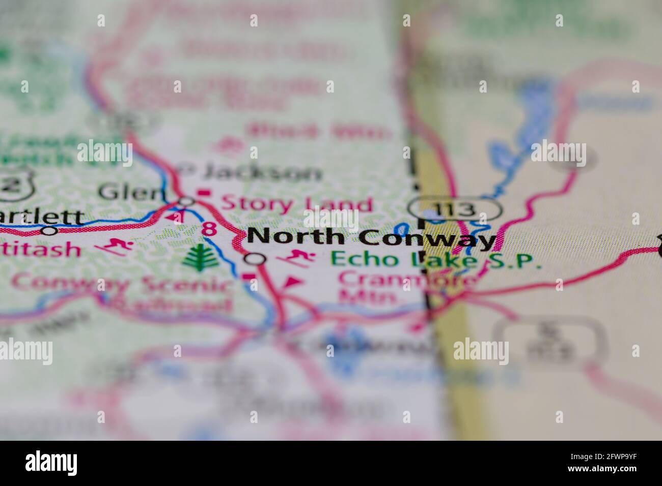 North Conway New Hampshire USA auf einer Geographie-Karte angezeigt Oder Road Map Stockfoto