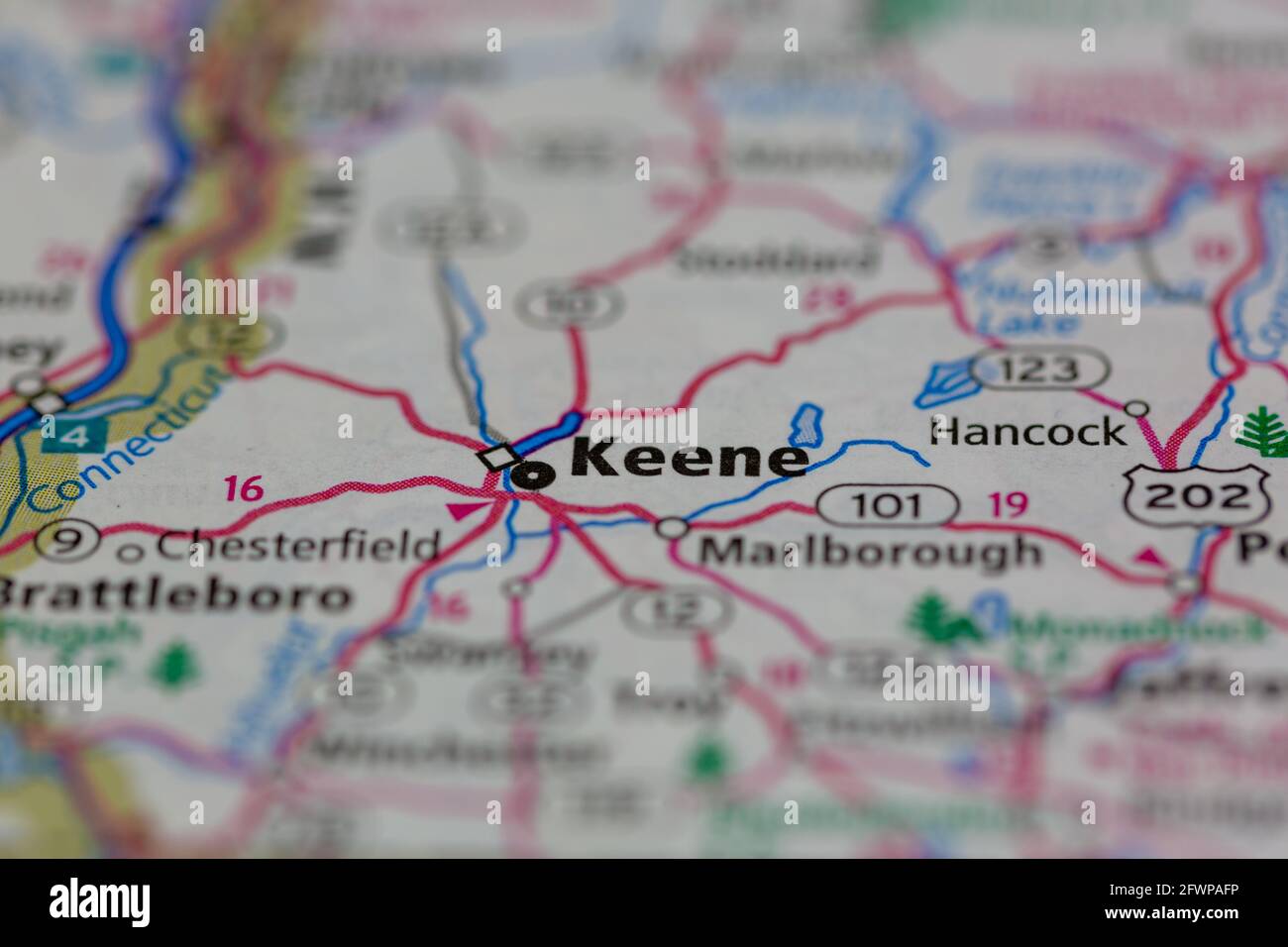 Keene New Hampshire USA auf einer Geographie-Karte oder angezeigt Straßenkarte Stockfoto