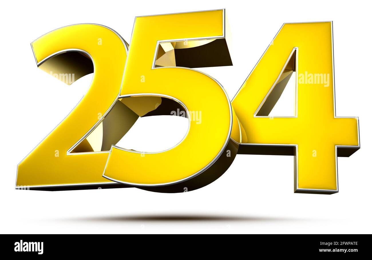 254 goldene 3D-Darstellung auf weißem Hintergrund mit Beschneidungspfad. Stockfoto