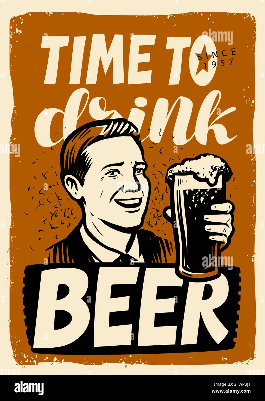 Retro-Bier-Poster. Vintage-Werbung für Pub. Vektorgrafik „Konzept Getränke“ Stock Vektor