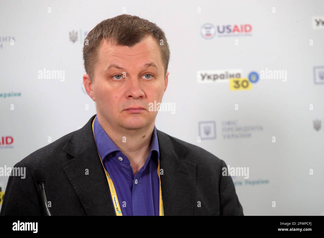 KIEW, UKRAINE - 24. MAI 2021 - Präsident der Kiew School of Economics, Minister für wirtschaftliche Entwicklung (2019-2020), Berater des Leiters der Off Stockfoto