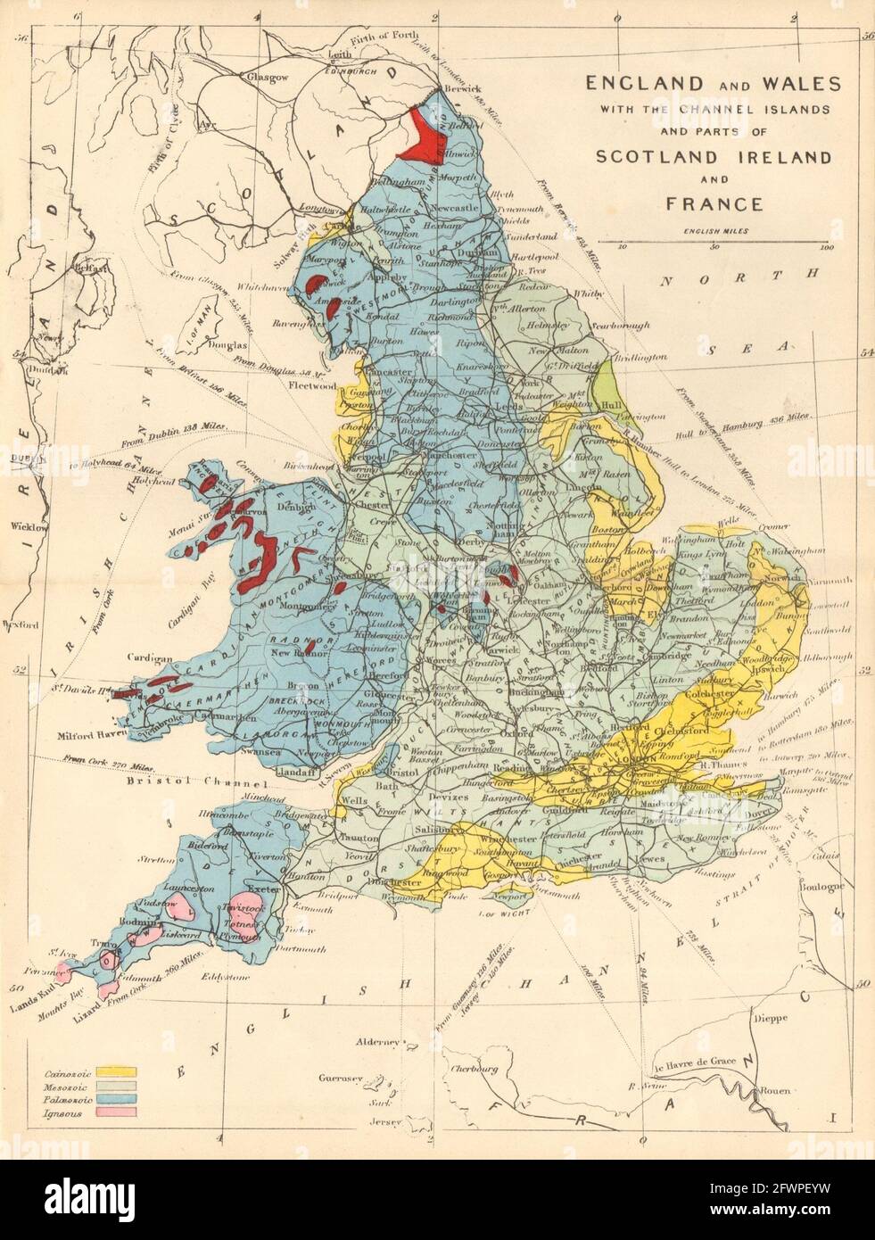 ENGLAND & WALES antike geologische Karte von James Reynolds 1864 Stockfoto