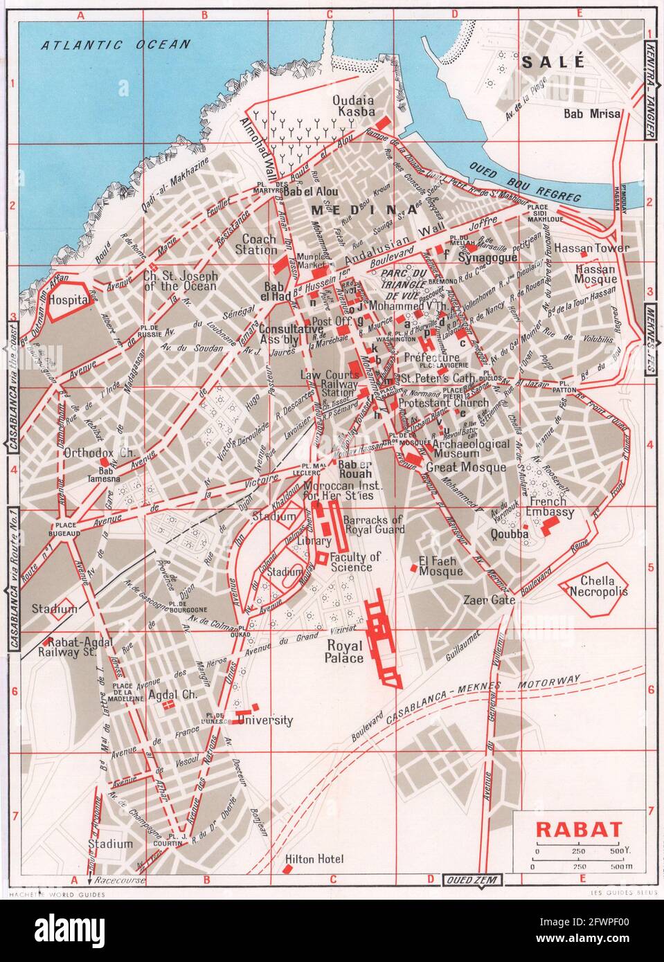 Rabat Vintage-Stadt Stadttouristenplan. Marokko 1966 alte Jahrgangskarte Stockfoto