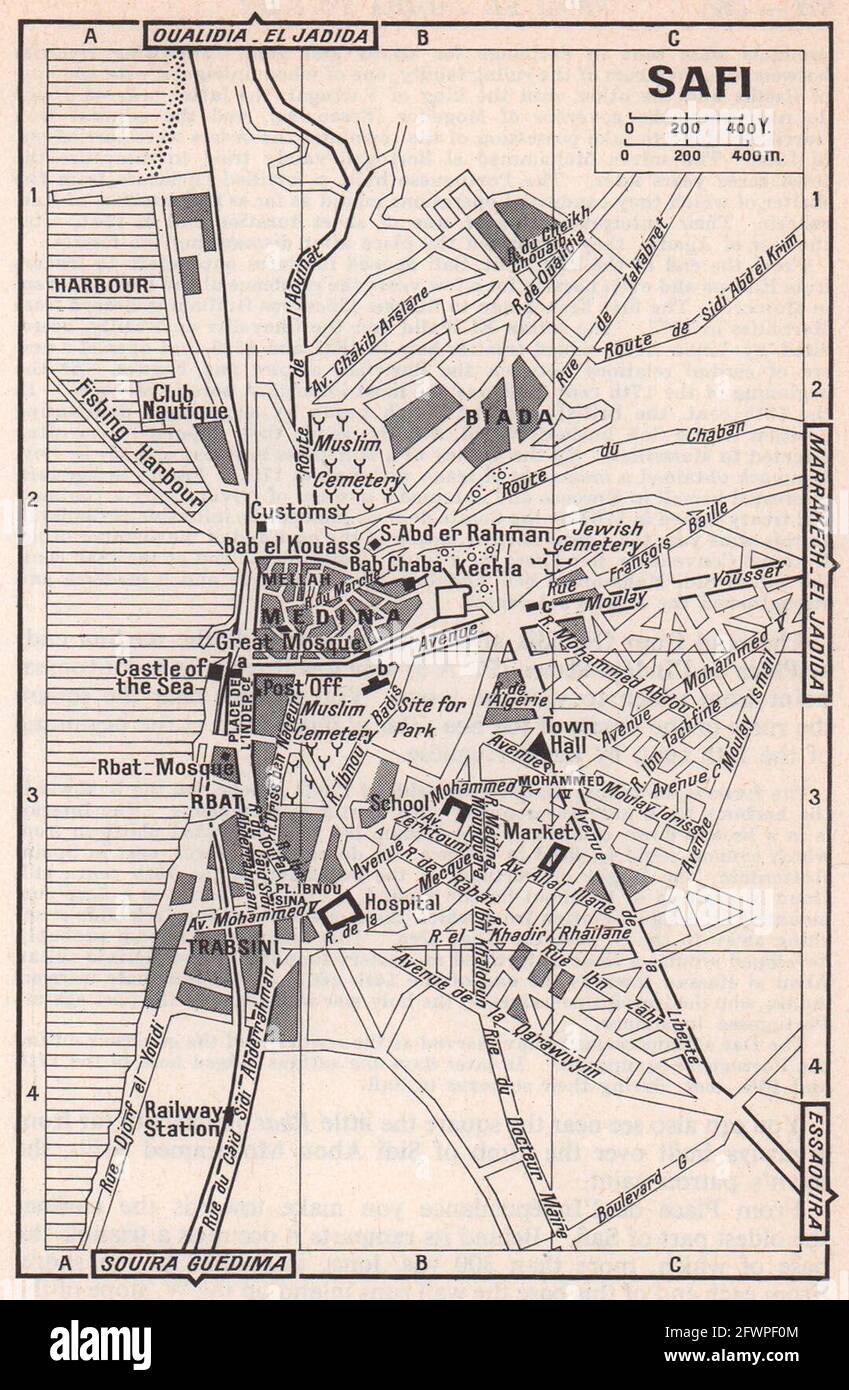 Safi vintage Stadt Stadttouristenplan. Marokko 1966 alte Jahrgangskarte Stockfoto